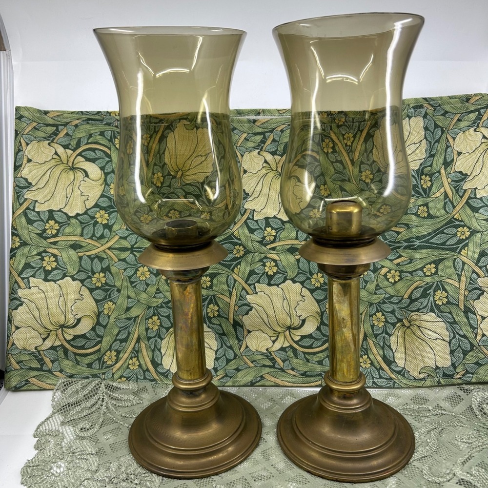 Vintage Brass Spring Loaded Glass Candle Stick Holder Hurricane Shade Denmark